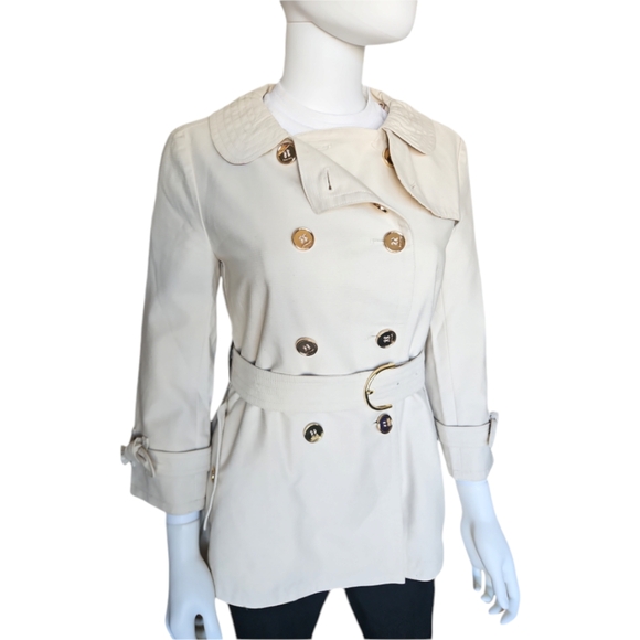 COACH | Beige Cotton Blend Short Trench Coat With Cropped Sleeves in Size US 4 - Picture 1 of 10